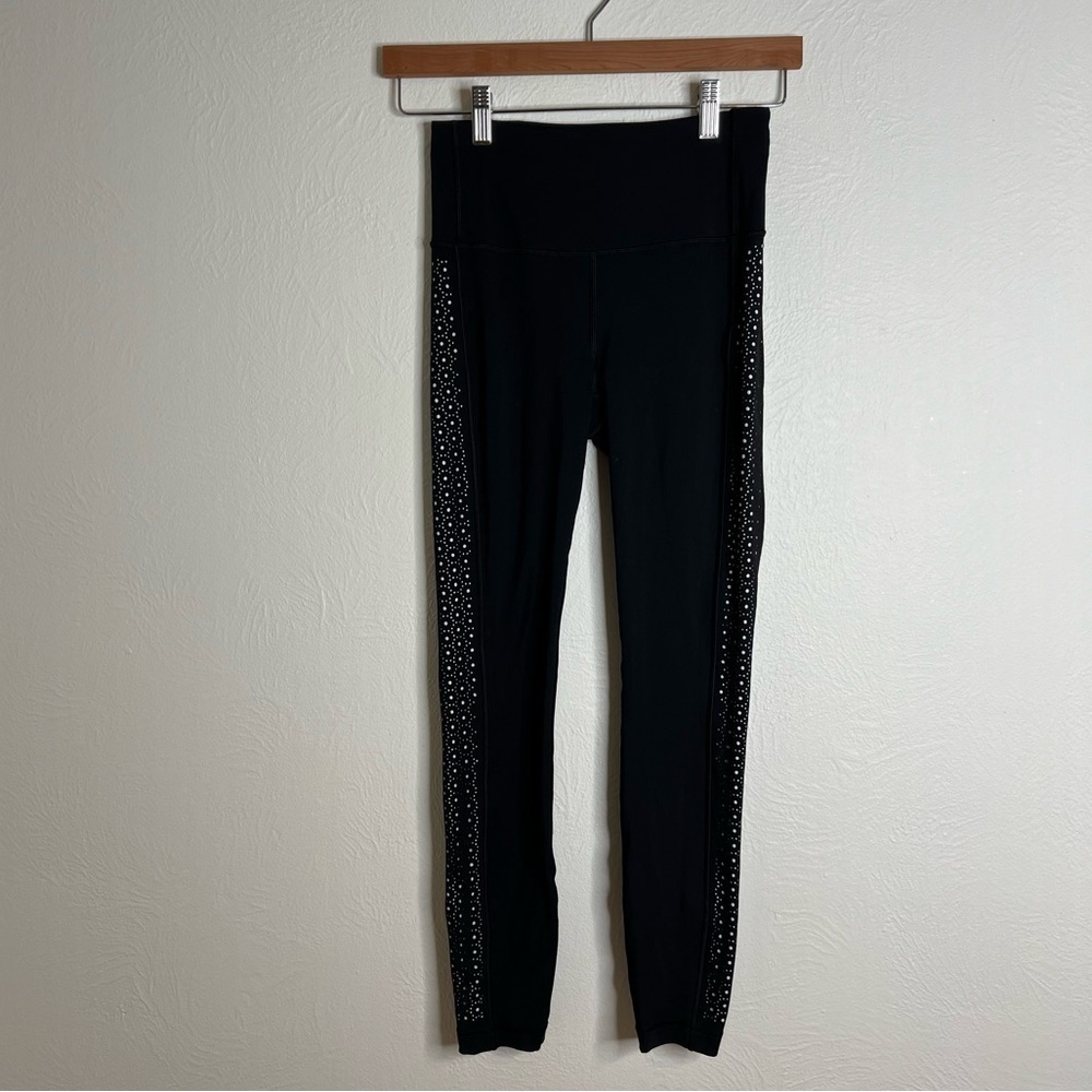 Lululemon Color Me Quick High Rise Leggings Black Tights Laser Cut Pocket Size 4